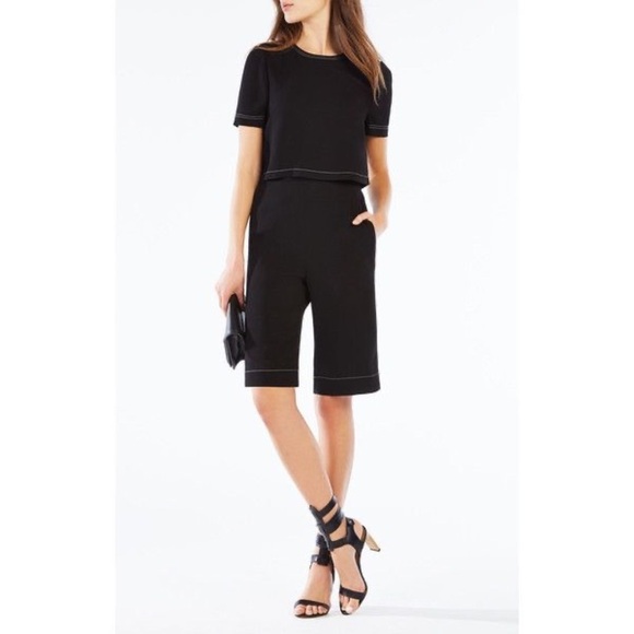 BCBGMaxAzria Richmond Black Short Sleeve Long Bermuda Short Romper Size Small - Picture 1 of 10